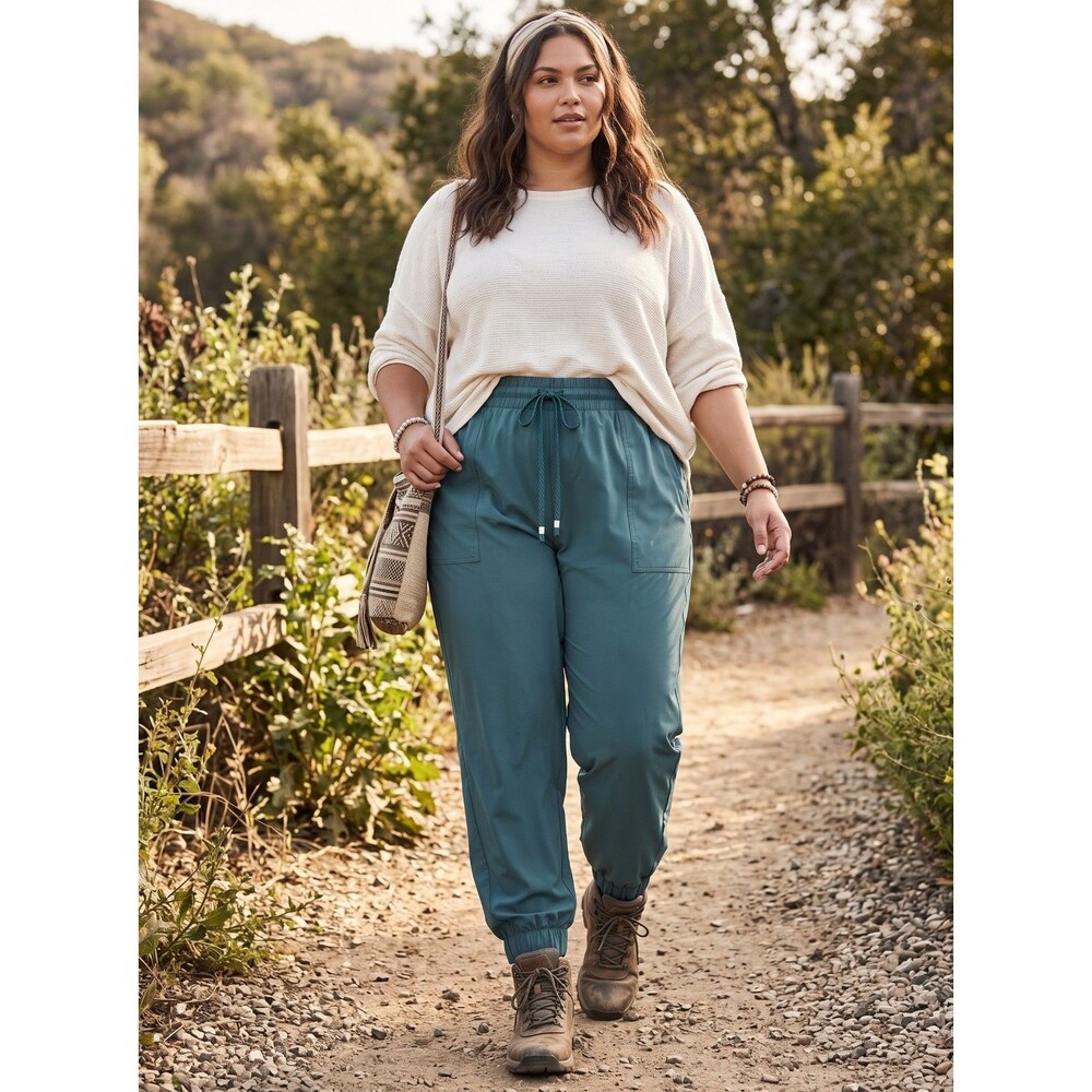 Fabletics Womens Jogger Pants Drawstring Pockets Plus Size 2X Teal Nylon Stretch